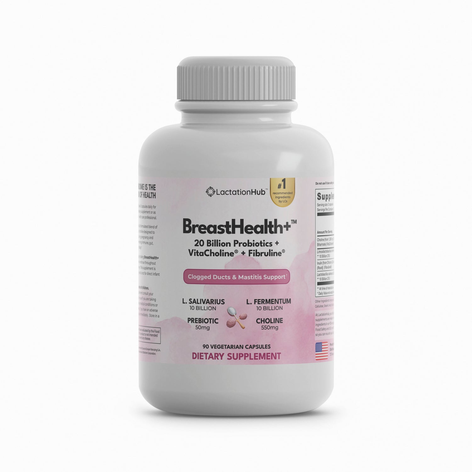 BreastHealth+ Pregnancy & Breastfeeding Probiotic with Choline and Prebiotics for Clogged Ducts & Mastitis