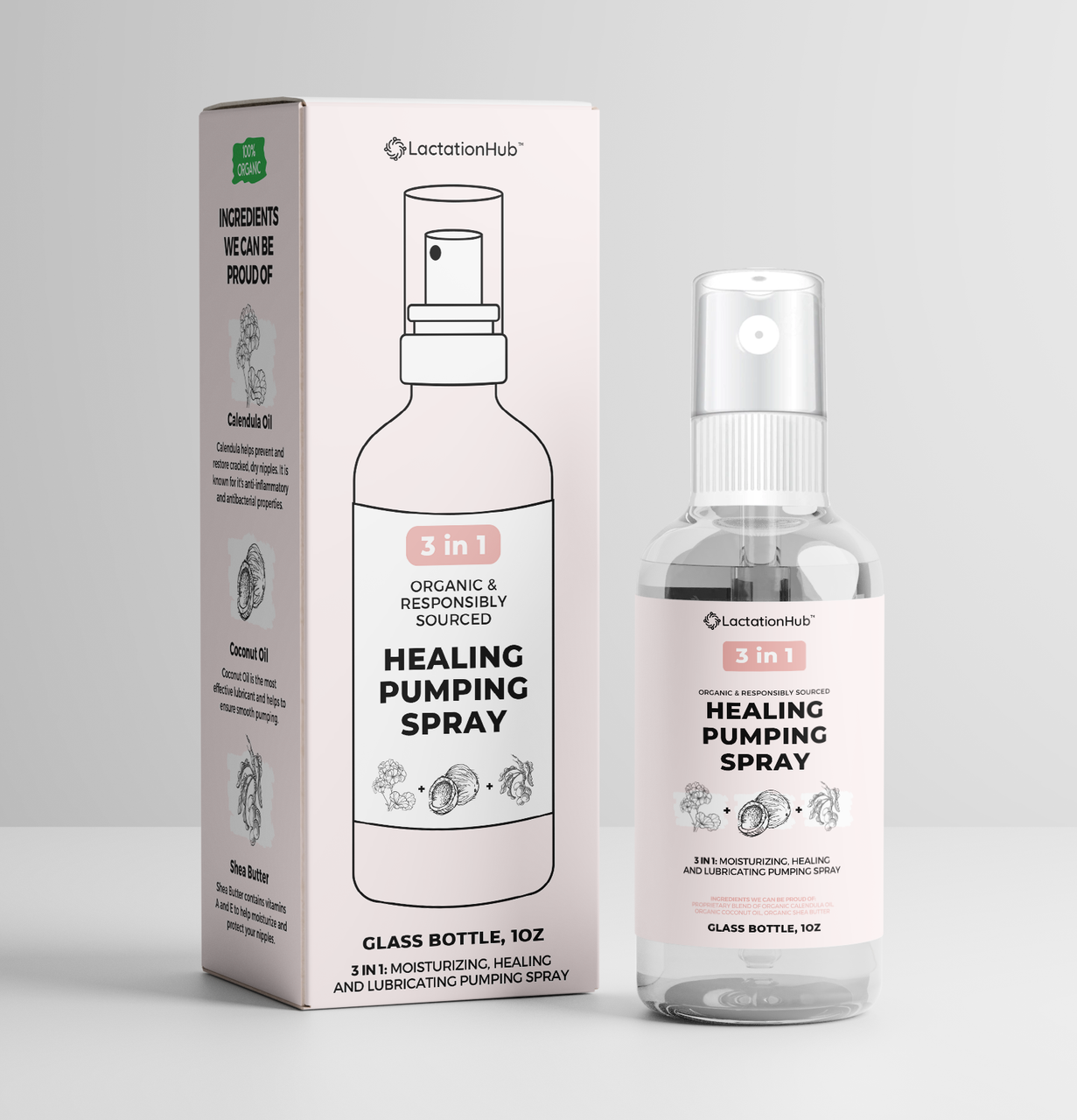 Pumping Spray - 100% ORGANIC healing and moisturizing - GLASS BOTTLE