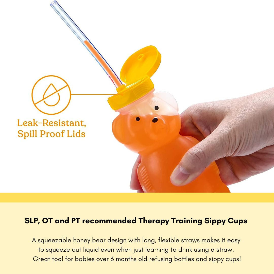 Therapy Honey Bear Straw Cup For Baby - Squeezable Assistive Drink Container